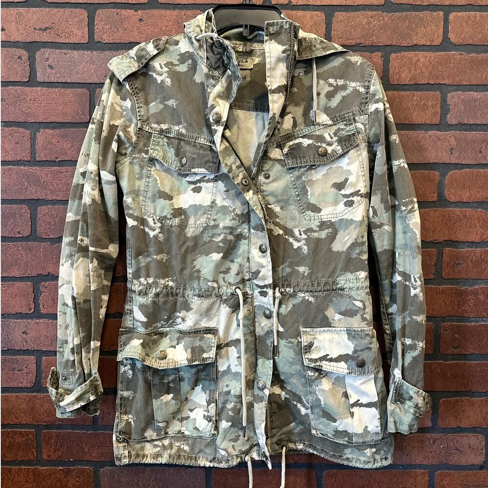 Talula jacket size XXS military style Camouflage faded coat Hooded zipup trooper